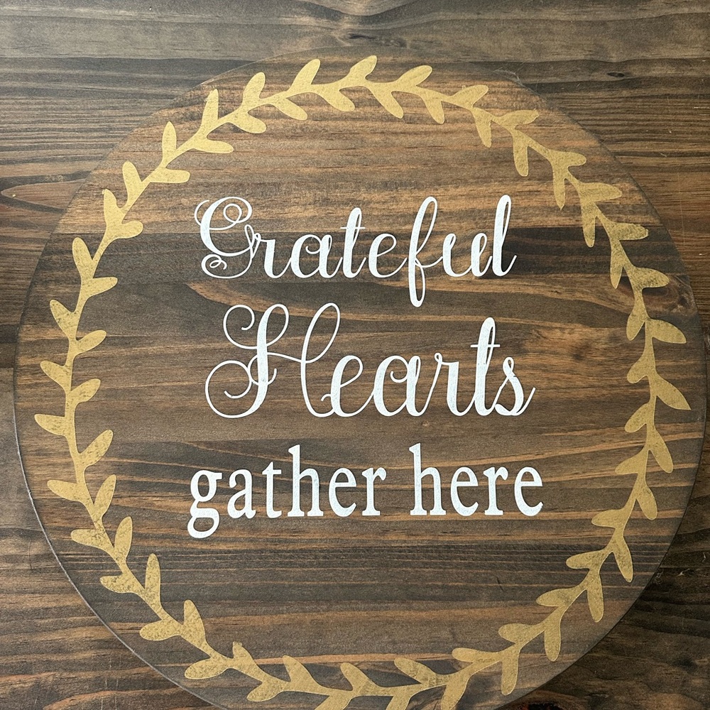 Wooden Wall Art with Gold and White Design